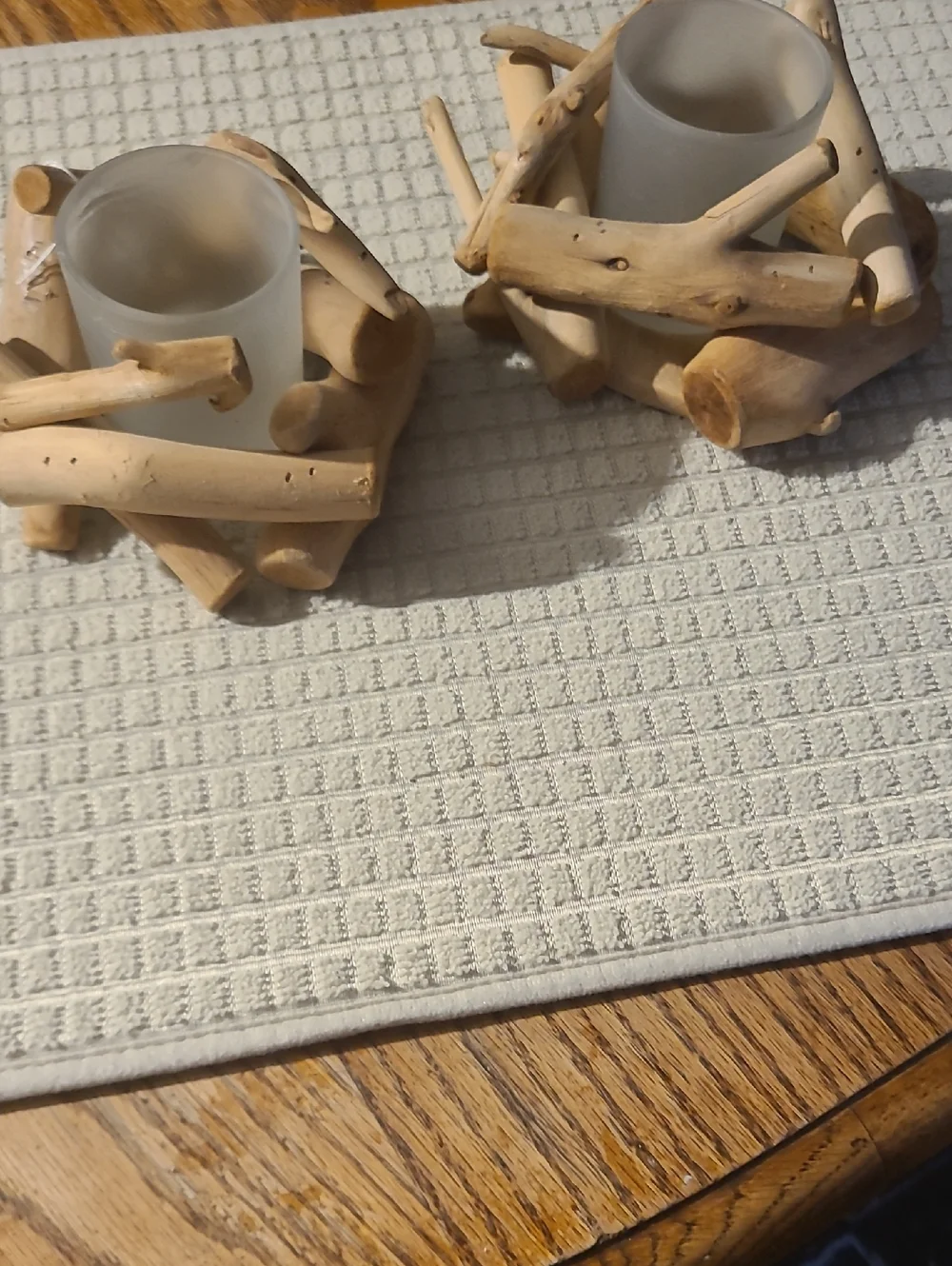 Driftwood Tealight Candle Holders - Natural Wood & Frosted Glass (Set of 2)